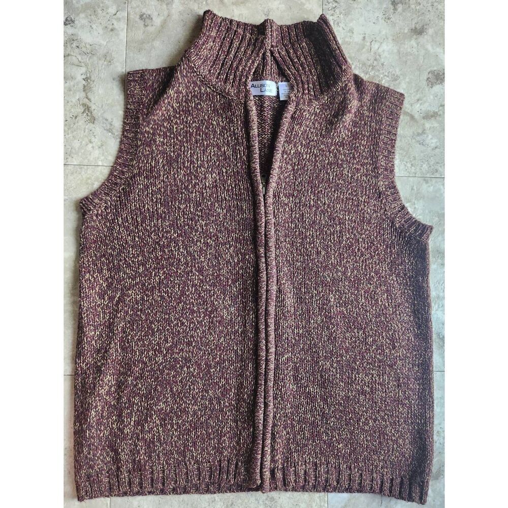 V7 Allison Lane brown & red heathered zip up sleeveless sweater vest mock neck